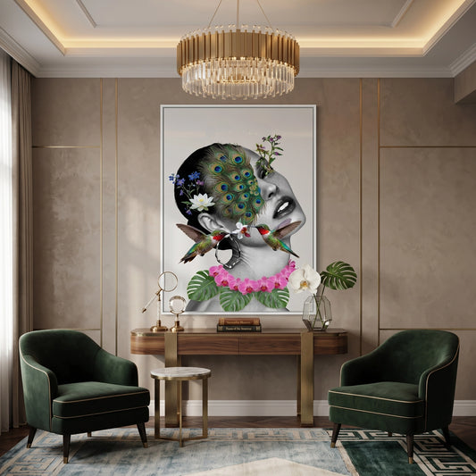 Peacock Mask Woman - Fine Art