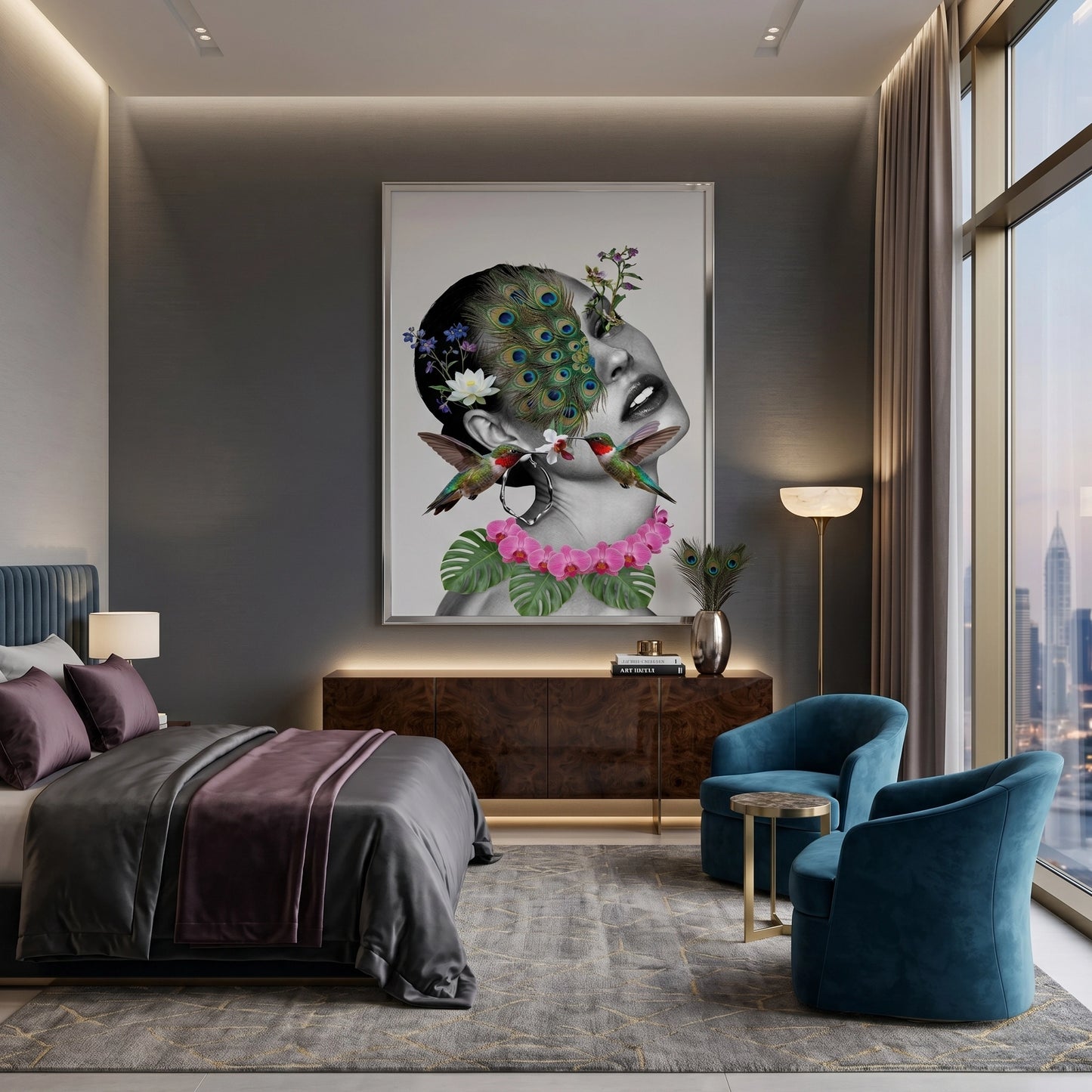 2Peacock Mask Woman - Fine Art