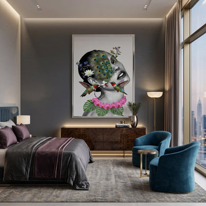 Peacock Mask Woman - Fine Art
