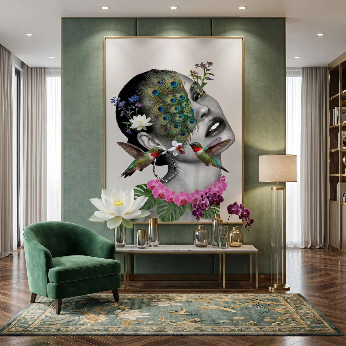 Peacock Mask Woman - Fine Art