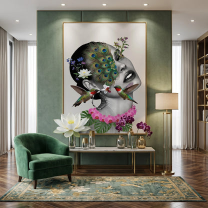 Peacock Mask Woman - Fine Art