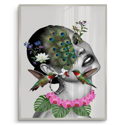 Peacock Mask Woman - Fine Art