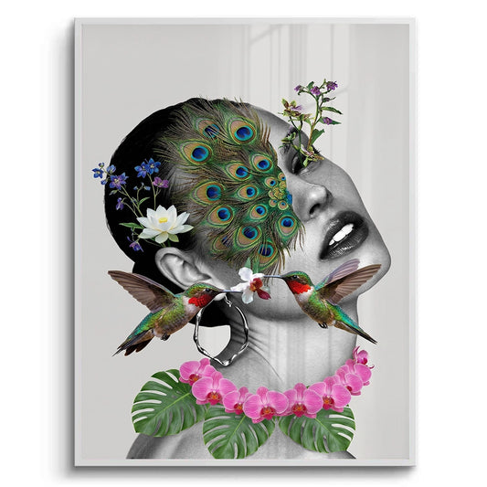 Peacock Mask Woman - Fine Art