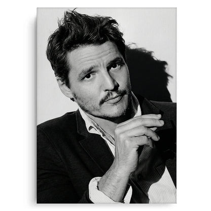Pedro Pascal Black and White Cinematic Portrait - Canvas