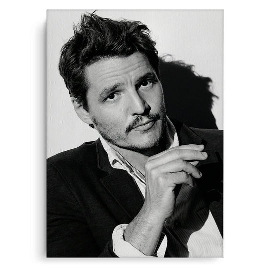 Pedro Pascal Black and White Cinematic Portrait - Canvas