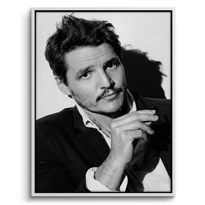 Pedro Pascal Black and White Cinematic Portrait - Canvas