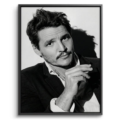 Pedro Pascal Black and White Cinematic Portrait - Canvas