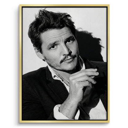 Pedro Pascal Black and White Cinematic Portrait - Canvas