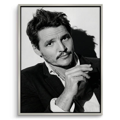 Pedro Pascal Black and White Cinematic Portrait - Canvas