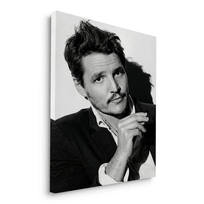 Pedro Pascal Black and White Cinematic Portrait - Canvas