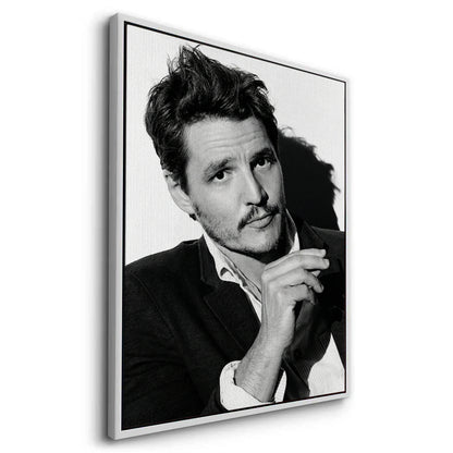 Pedro Pascal Black and White Cinematic Portrait - Canvas