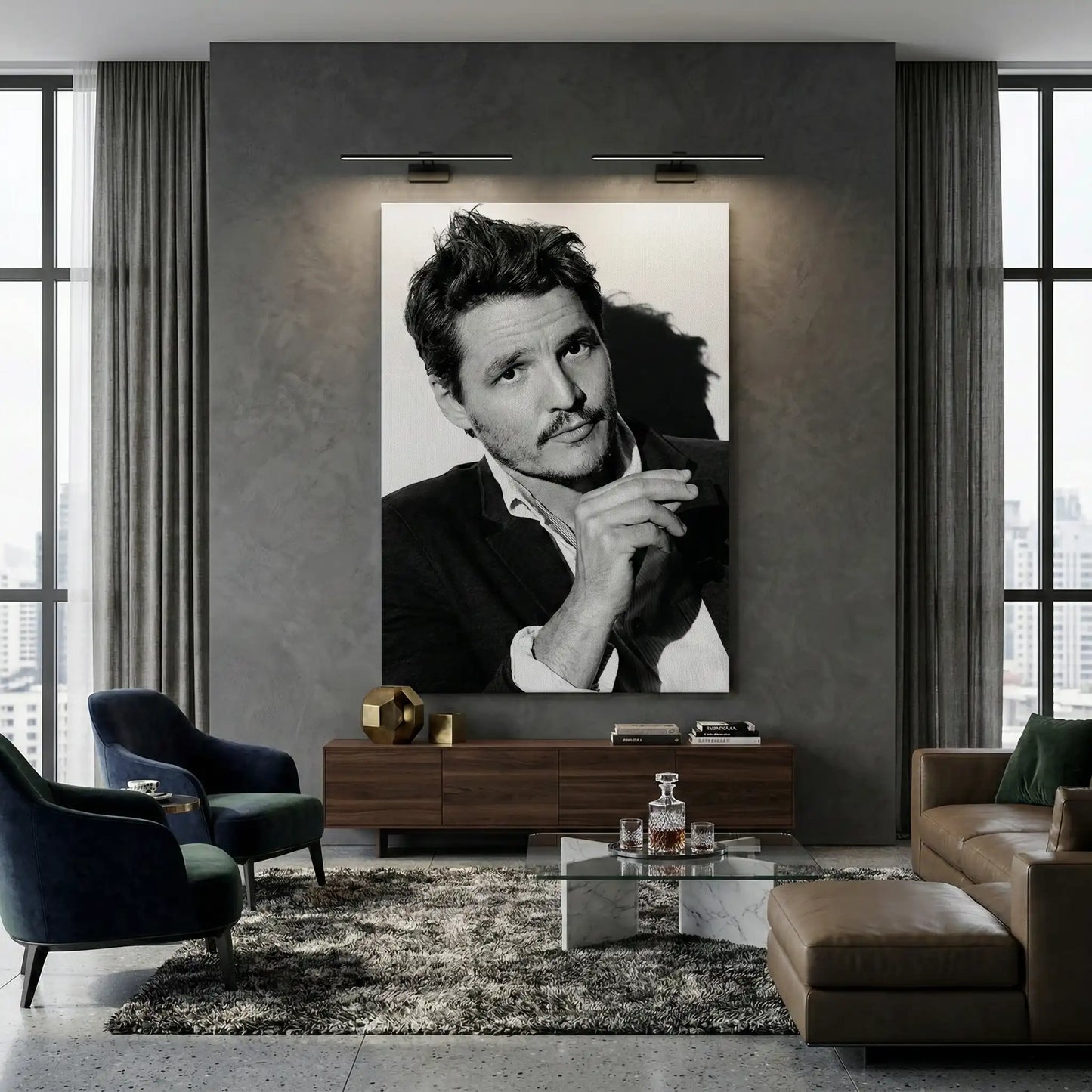 2Pedro Pascal Black and White Cinematic Portrait - Canvas