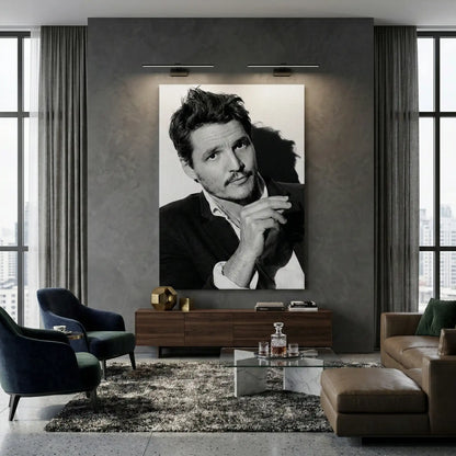 Pedro Pascal Black and White Cinematic Portrait - Canvas