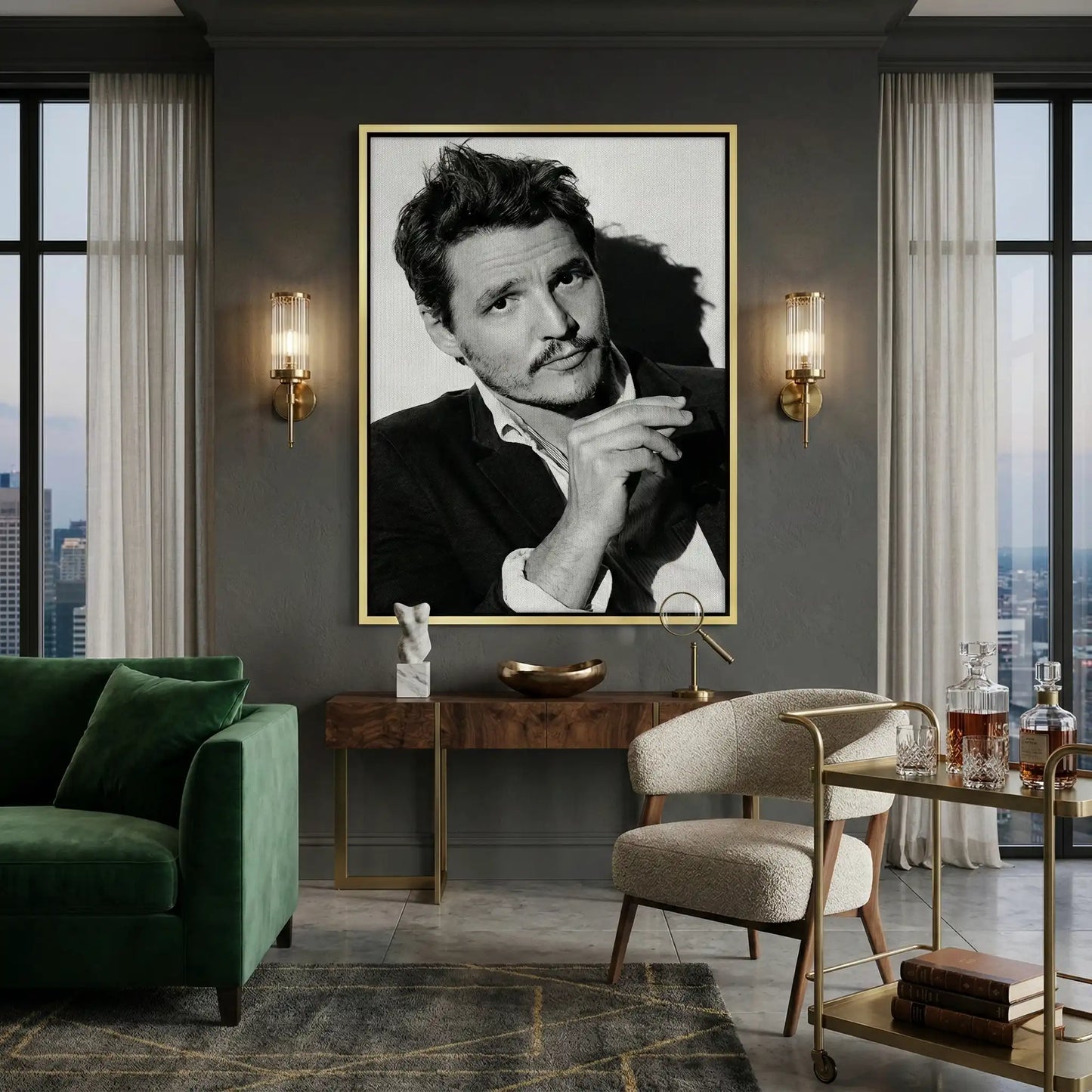 2Pedro Pascal Black and White Cinematic Portrait - Canvas