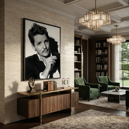 Pedro Pascal Black and White Cinematic Portrait - Canvas