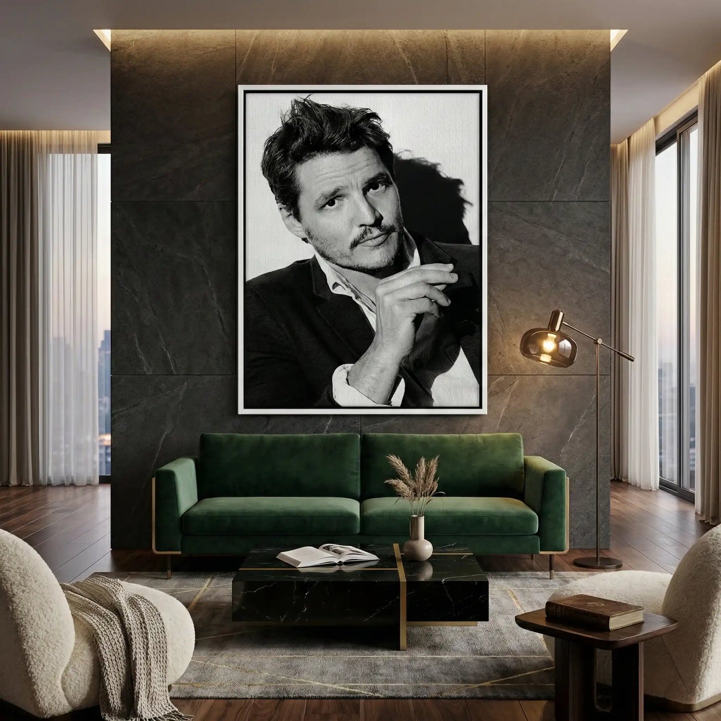 2Pedro Pascal Black and White Cinematic Portrait - Canvas
