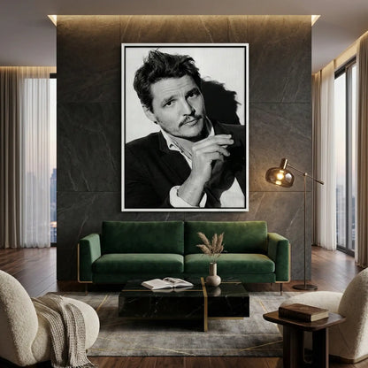 Pedro Pascal Black and White Cinematic Portrait - Canvas