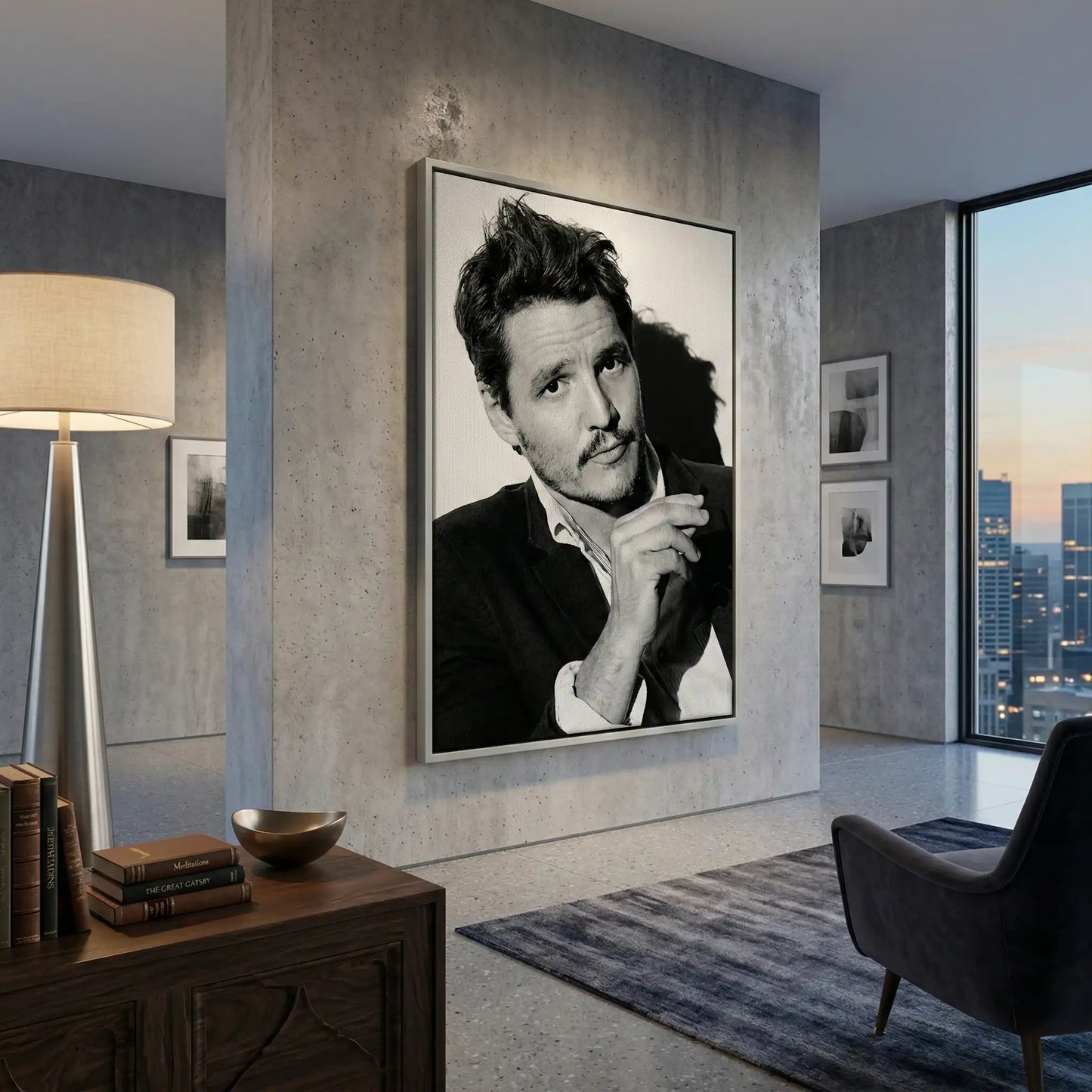 2Pedro Pascal Black and White Cinematic Portrait - Canvas