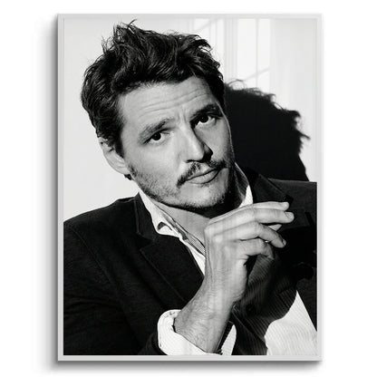 Pedro Pascal Black and White Cinematic Portrait - Fine Art