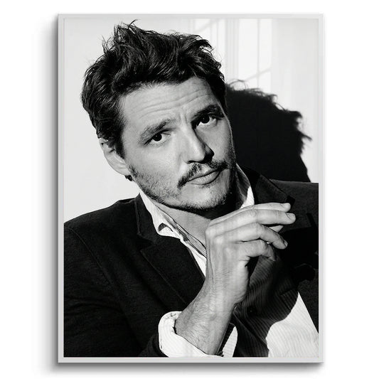 Pedro Pascal Black and White Cinematic Portrait - Fine Art