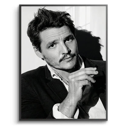 Pedro Pascal Black and White Cinematic Portrait - Fine Art