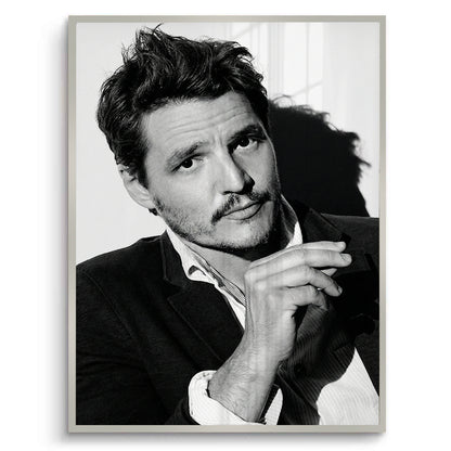 Pedro Pascal Black and White Cinematic Portrait - Fine Art