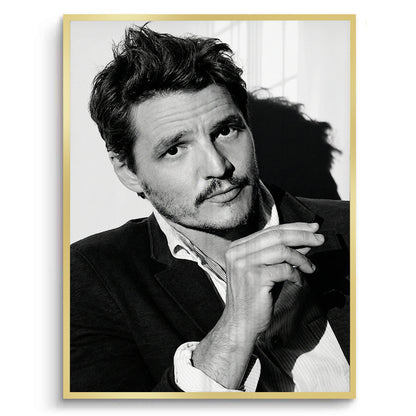 Pedro Pascal Black and White Cinematic Portrait - Fine Art