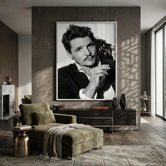 Pedro Pascal Black and White Cinematic Portrait - Fine Art