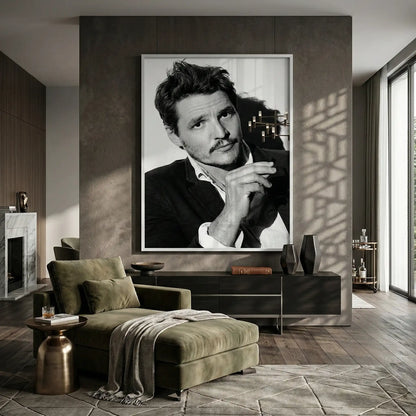 Pedro Pascal Black and White Cinematic Portrait - Fine Art