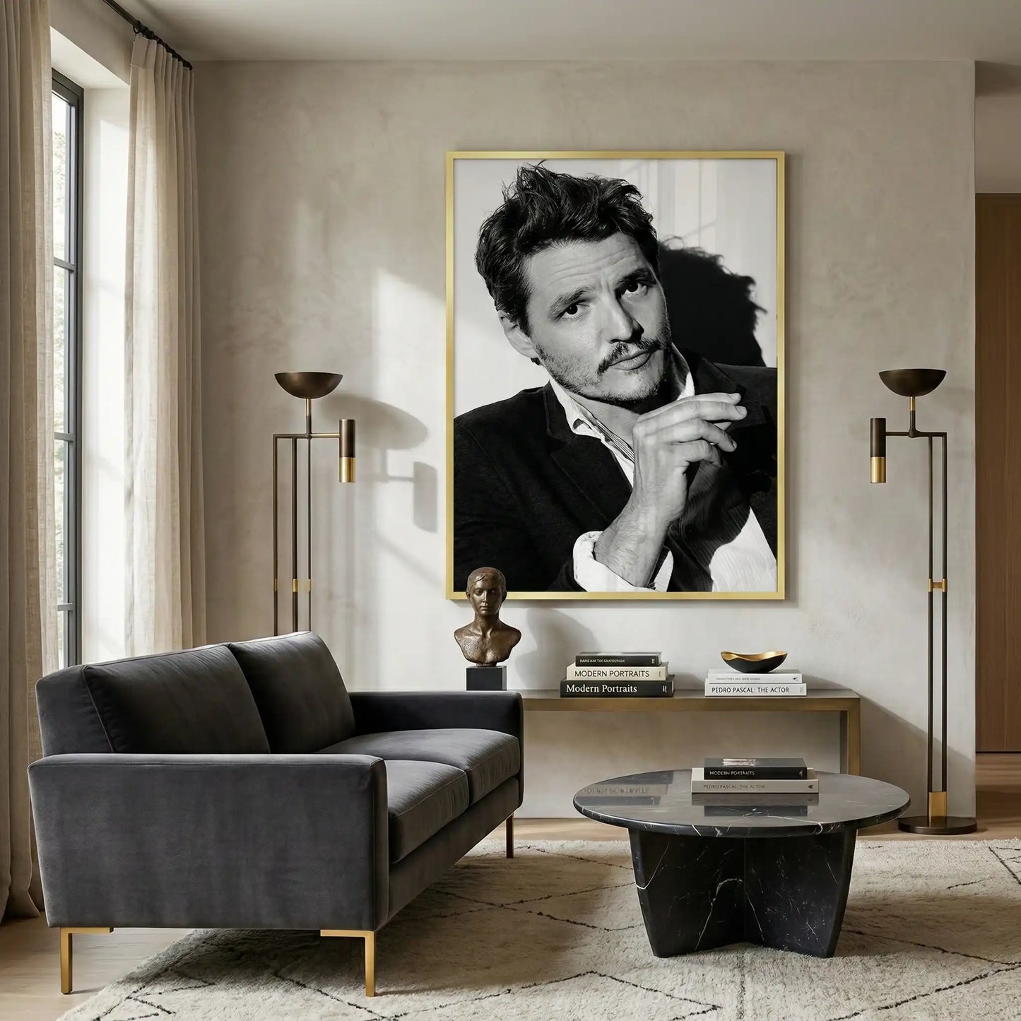 2Pedro Pascal Black and White Cinematic Portrait - Fine Art