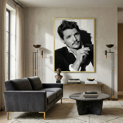 Pedro Pascal Black and White Cinematic Portrait - Fine Art