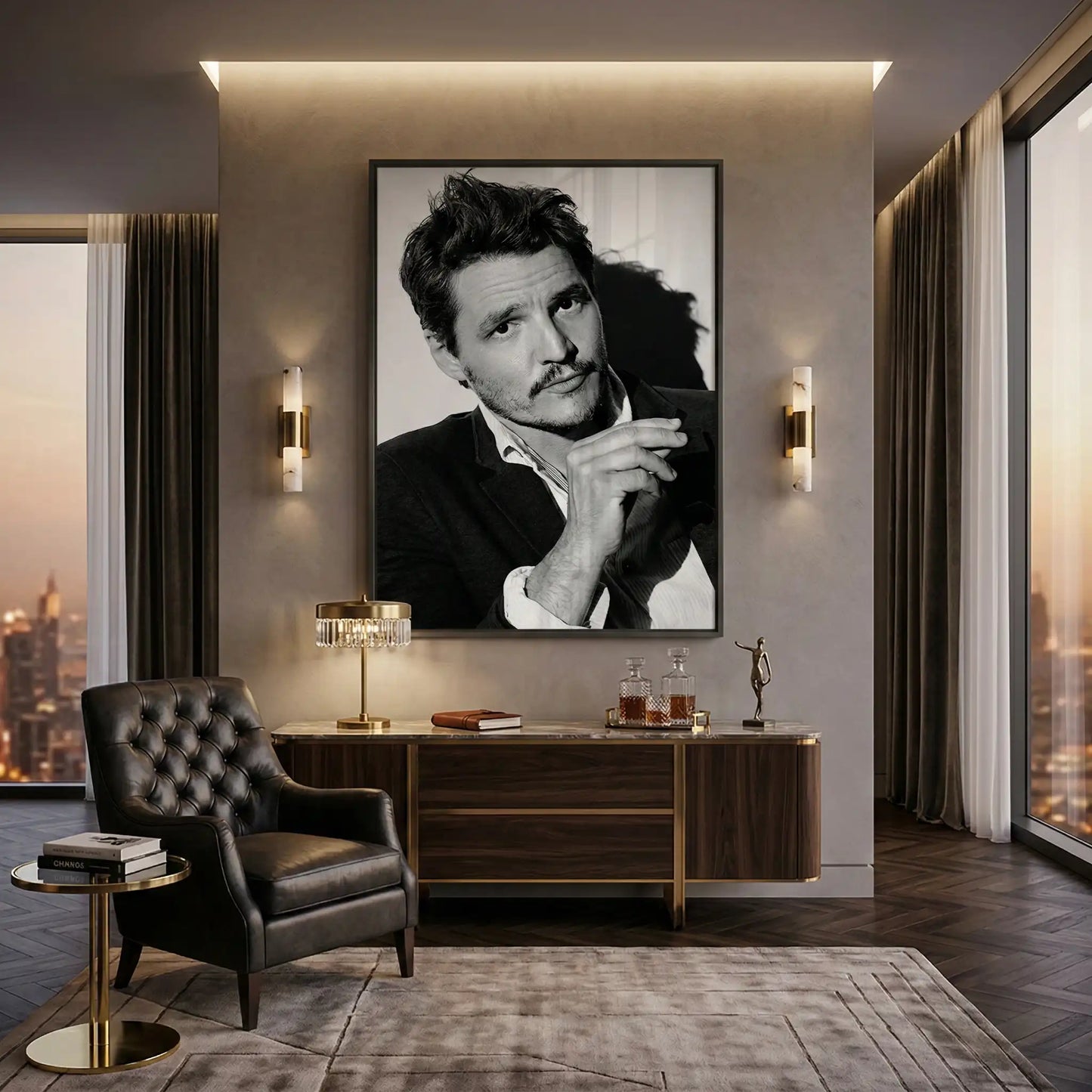 2Pedro Pascal Black and White Cinematic Portrait - Fine Art