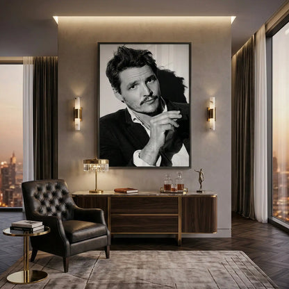 Pedro Pascal Black and White Cinematic Portrait - Fine Art