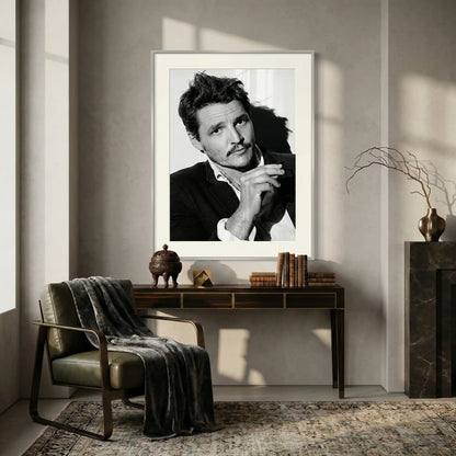 Pedro Pascal Black and White Cinematic Portrait - Fine Art