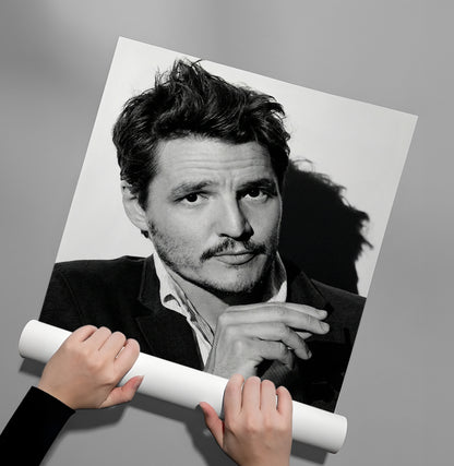 Pedro Pascal Black and White Cinematic Portrait - Poster