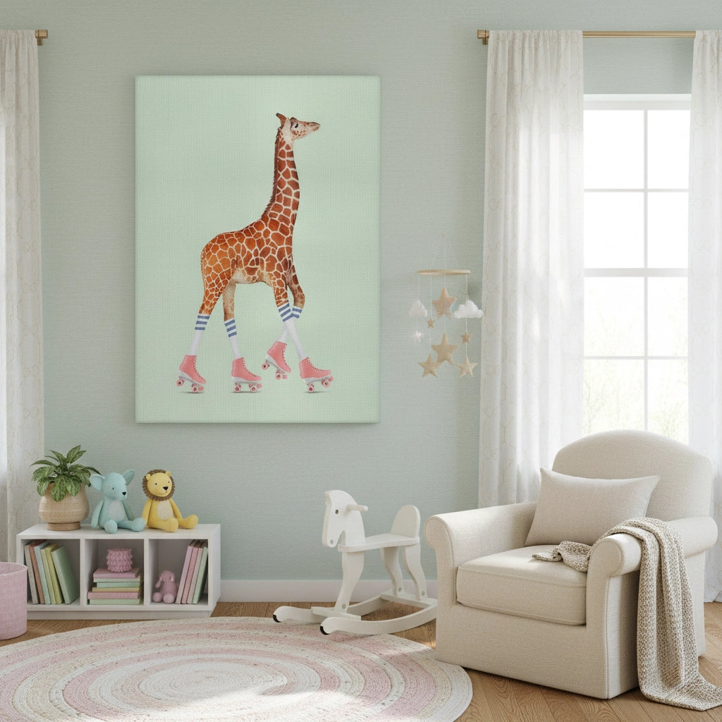 Pink Roller Skate Giraffe - Canvas - Jasmineart.ae