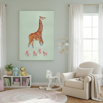 Pink Roller Skate Giraffe - Canvas