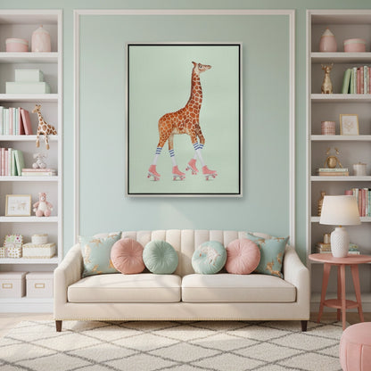 Pink Roller Skate Giraffe - Canvas