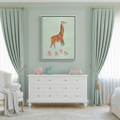 Pink Roller Skate Giraffe - Canvas