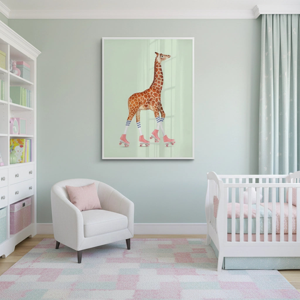Pink Roller Skate Giraffe - Fine Art - Jasmineart.ae