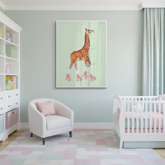 Pink Roller Skate Giraffe - Fine Art