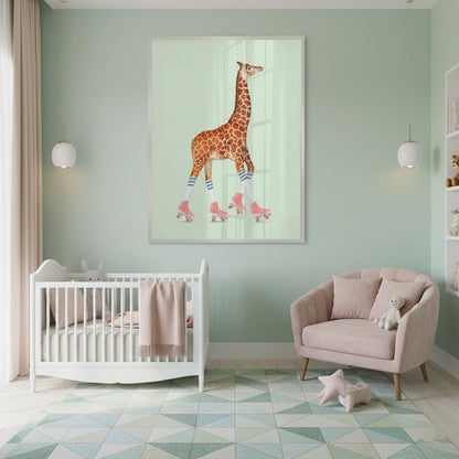 Pink Roller Skate Giraffe - Fine Art