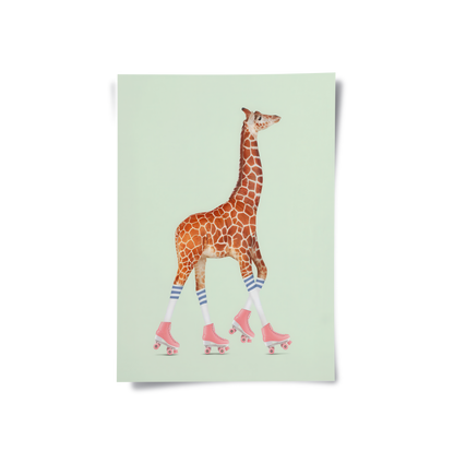 Pink Roller Skate Giraffe - Poster