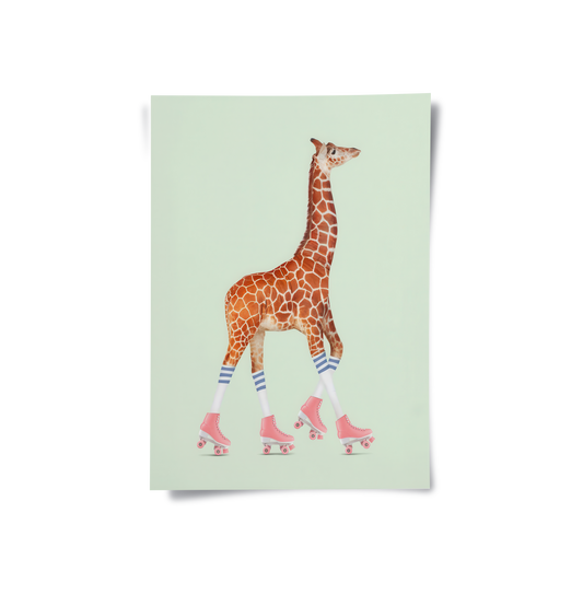 Pink Roller Skate Giraffe - Poster