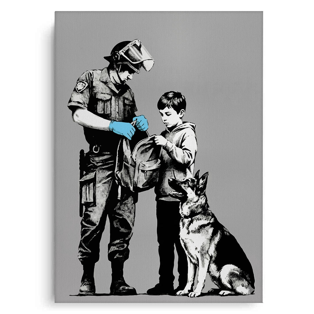 2Police Officer and Boy with K9 Dog - Canvas