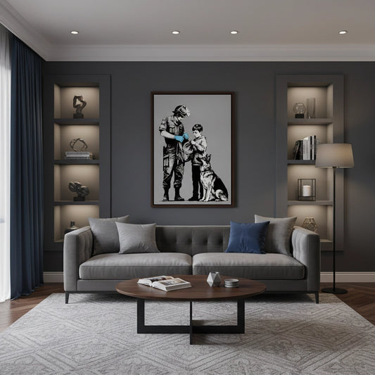 Police Officer and Boy with K9 Dog - Canvas