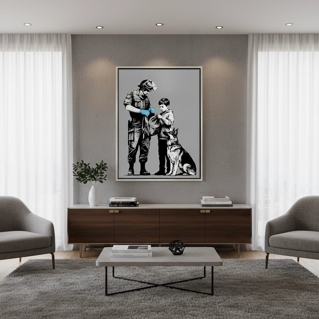 2Police Officer and Boy with K9 Dog - Canvas