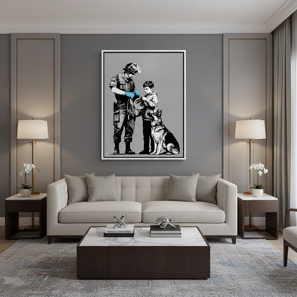 2Police Officer and Boy with K9 Dog - Canvas