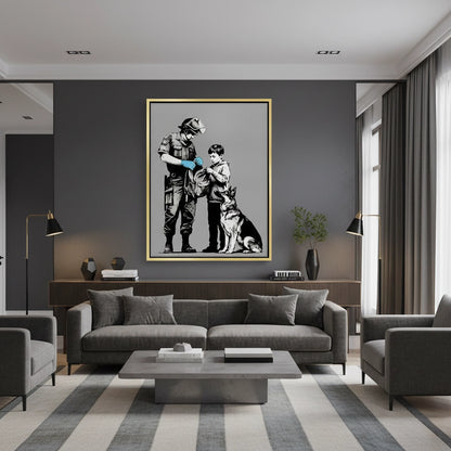Police Officer and Boy with K9 Dog - Canvas