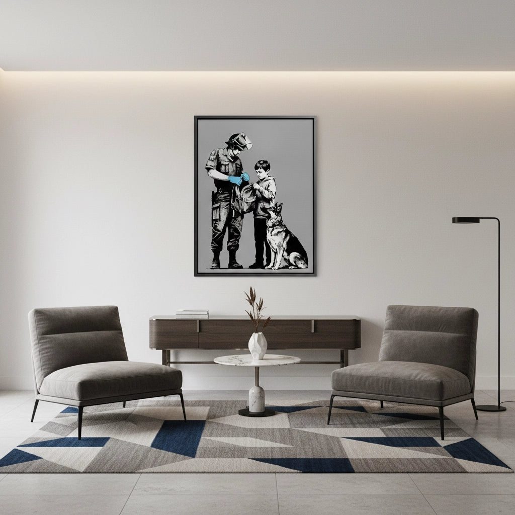 2Police Officer and Boy with K9 Dog - Canvas